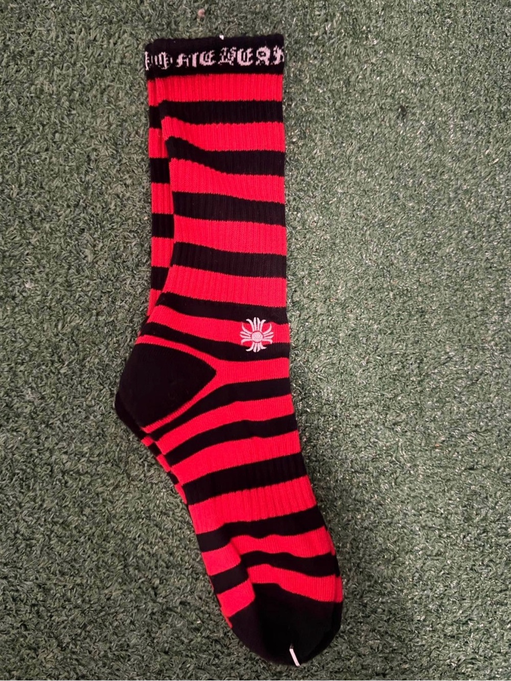 Chrome Hearts Red and Black Striped Crew Socks